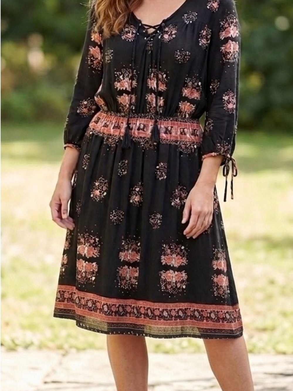 TWIK by Simons Boho Floral Lace-Up Midi Dress Medium ptp 18.5”